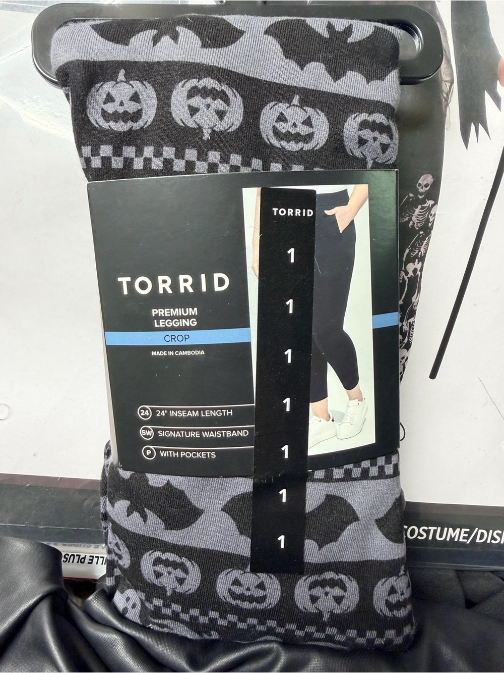 New Torrid Halloween Pumpkin & Bat Crop Leggings - Black & Gray size 1